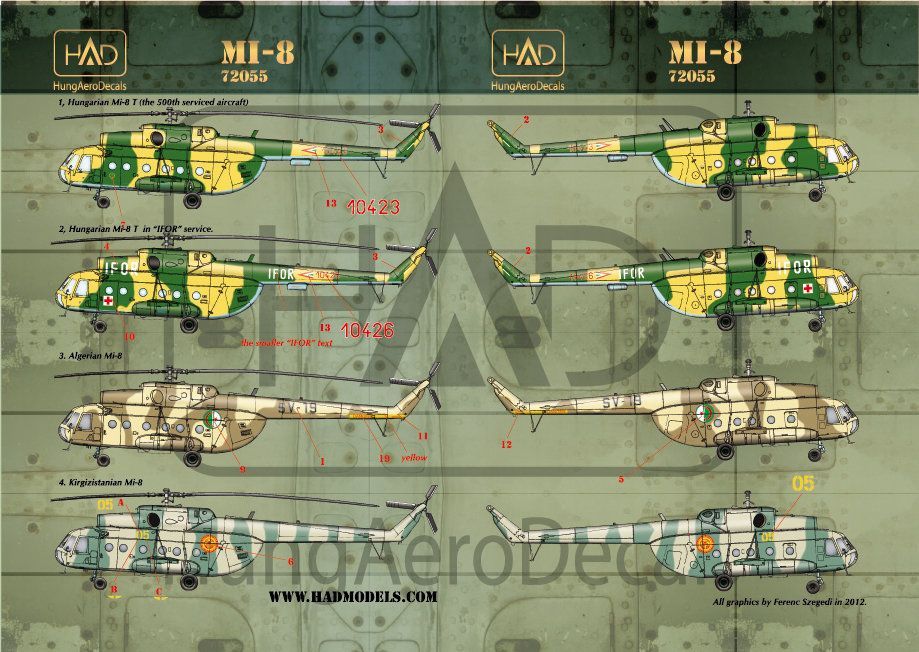 1:72 Decal Mi-8 (Hungary, Kirgizistan,Cambodia)