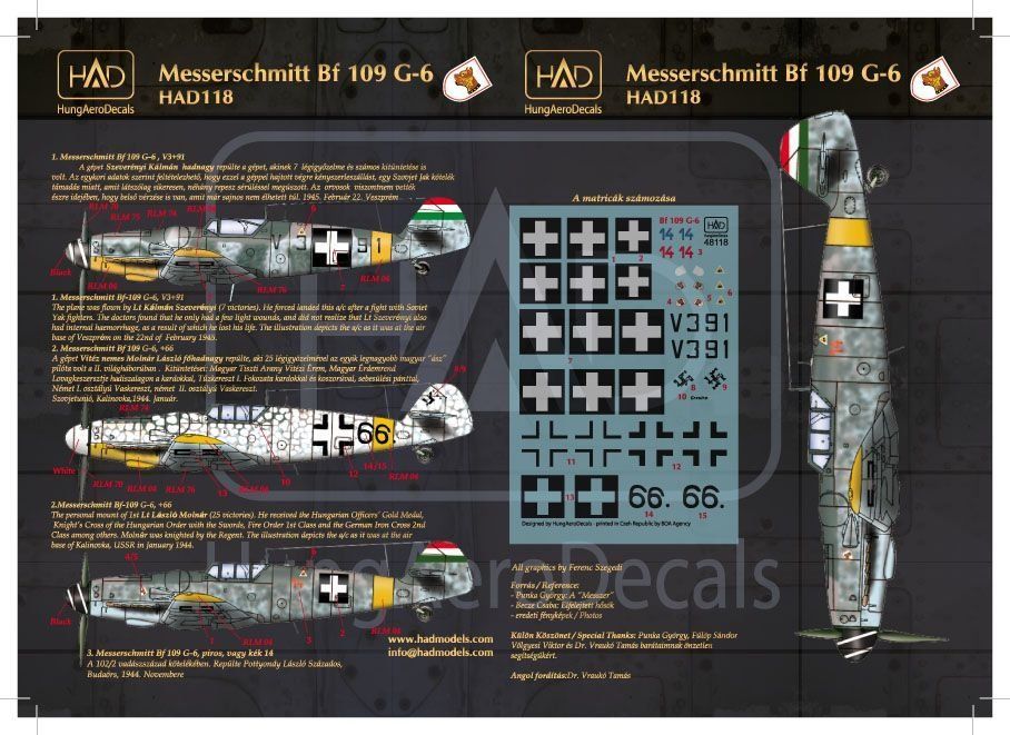 1:72 Decal Bf 109 G-6 (66 Erzsike, 14, V391)
