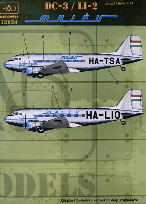1:72 Decal DC-3/Li-2 Malév (2x camo)