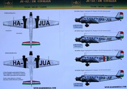 1:72 Decal Ju-52/3m Civilian (4x camo)