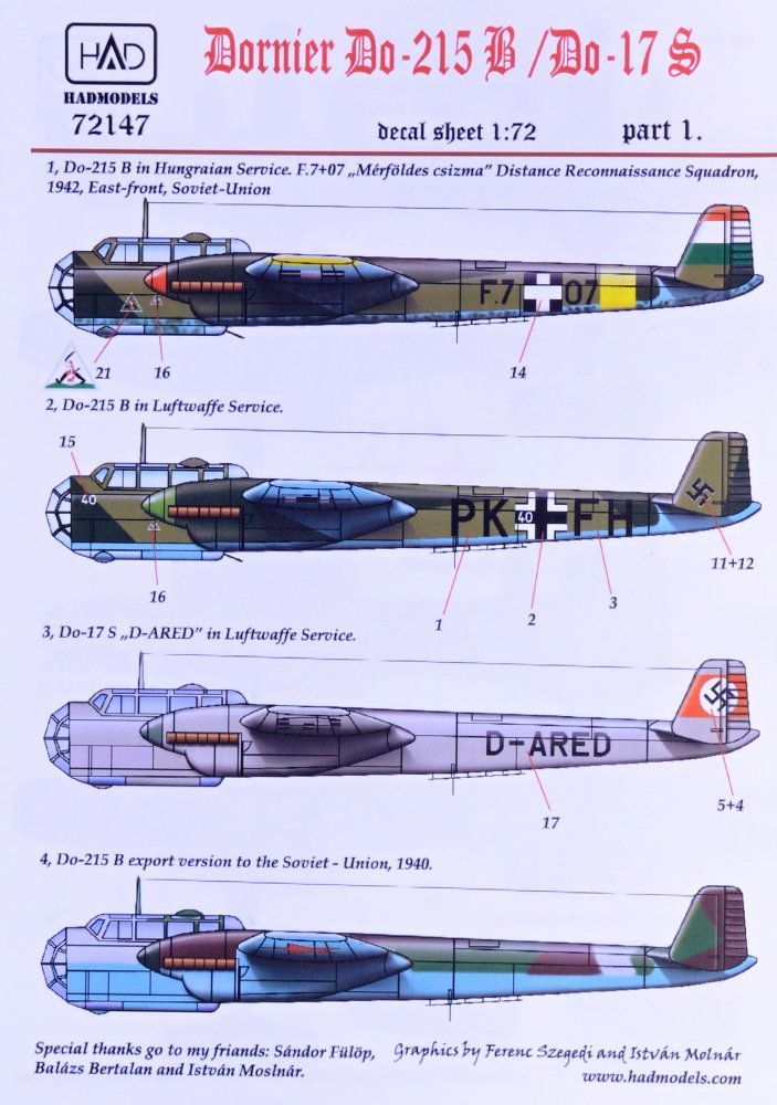 1:72 Decal Dornier Do-215B/Do-17S Part 1