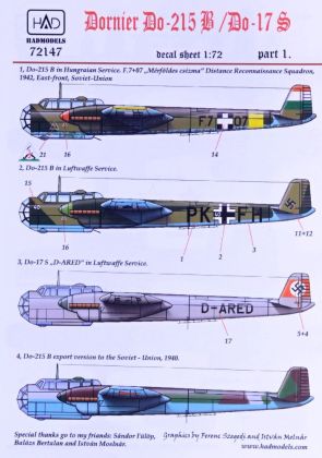 1:72 Decal Dornier Do-215B/Do-17S Part 1