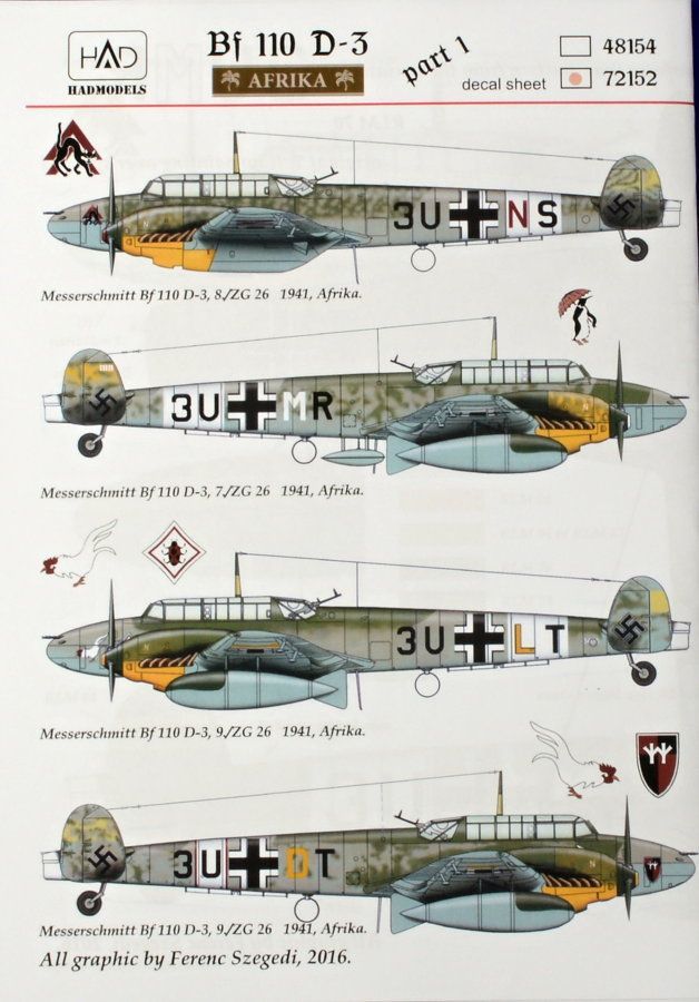 1:72 Decal Bf 110 D-3/E-2 'AFRIKA' Part 1