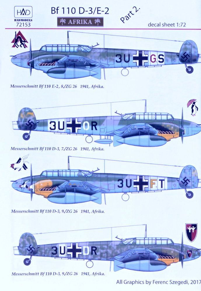 1:72 Decal Bf 110 D-3/E-2 'AFRIKA' Part 2