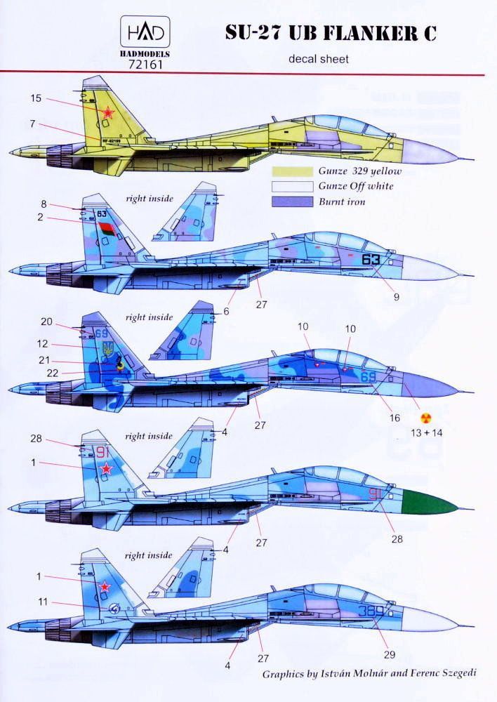 1:72 Decal Su-27 UB Flanker C (5x camo)
