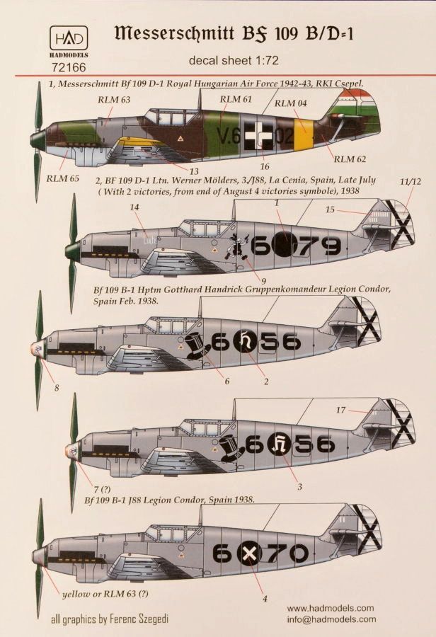 1:72 Decal Messerschmitt Bf 109 B/D-1