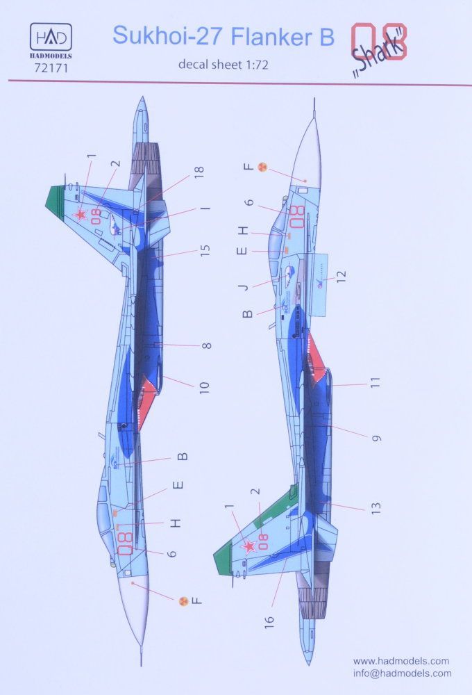 1:72 Decal Su-27 Flanker B 'Shark 08'