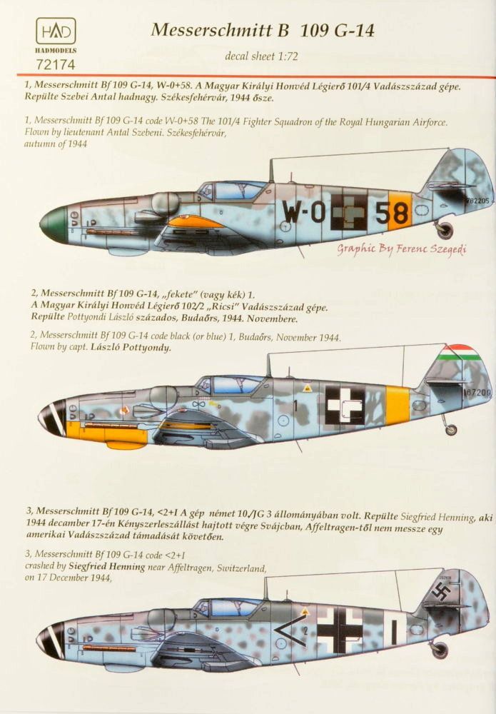 1:72 Decal Messerschmitt Bf 109 G-14 (3x camo)
