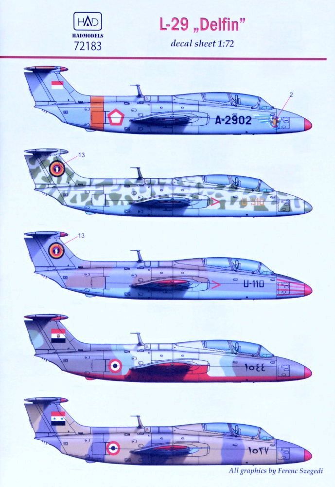 1:72 Decal L-29 Delfin (5x camo)