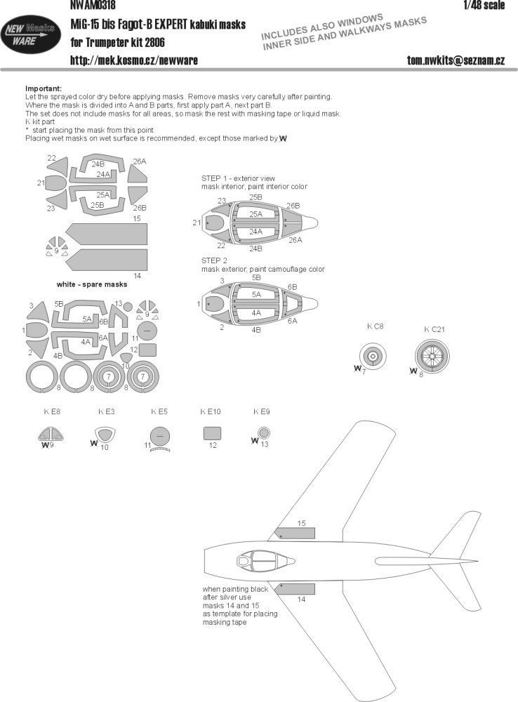 1:48 Mask MiG-15 bis Fagot-B EXPERT (TRUMP 2806)