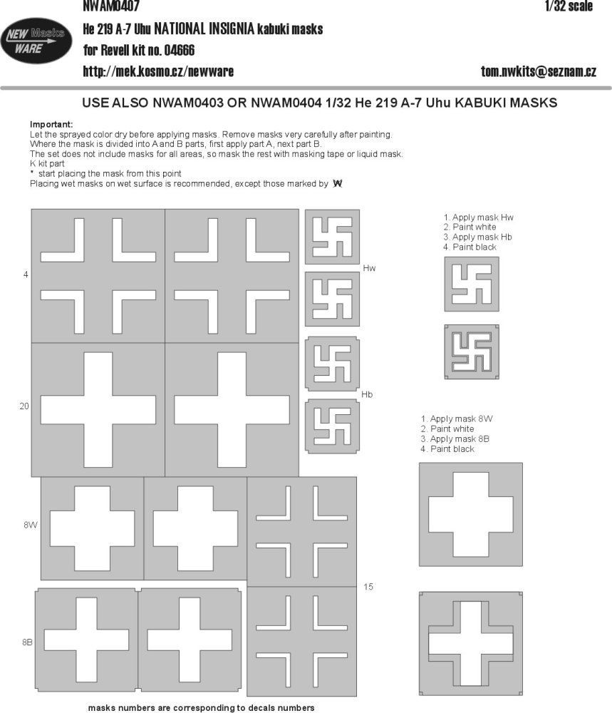 1:32 Mask He 219 A-7 UHU NAT.INSIGNIA (REV 04666)
