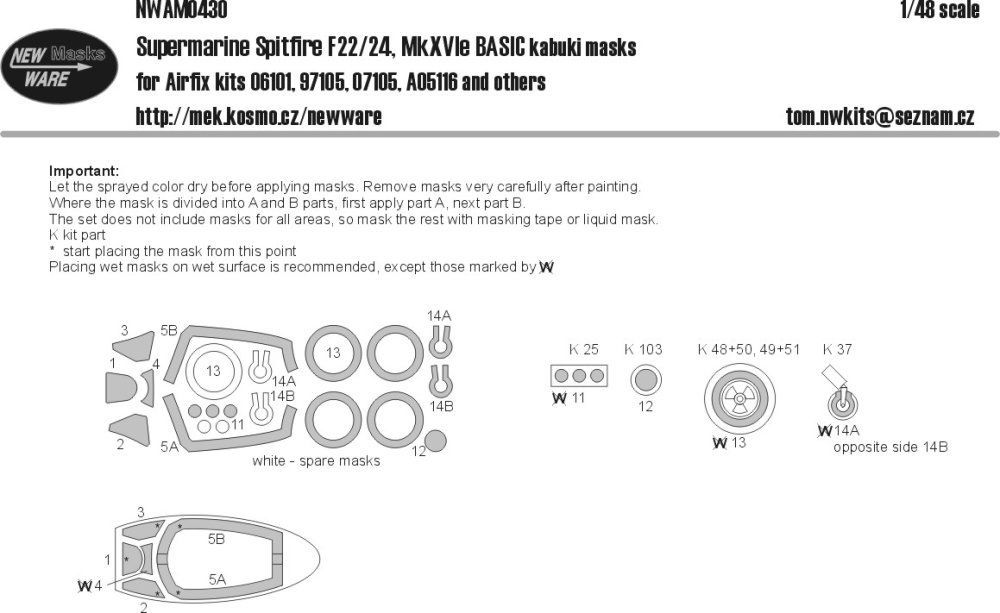 1:48 Mask S.Spitfire F22/24, Mk.XVIe BASIC (AIRF)
