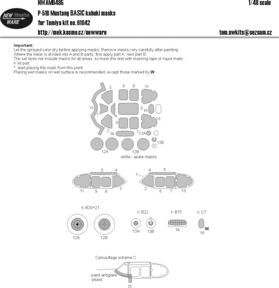 1:48 Mask P-51B Mustang BASIC (TAMIYA 61042)