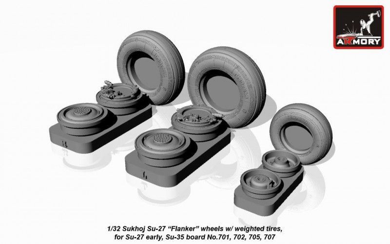 1:32 Sukhoj Su-27 Flanker wheels w/ weighted tires, for Su-27 early, Su-35