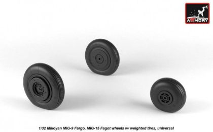 1:32 Mikoyan MiG-9 Fargo / MiG-15 Fagot (early) wheels w/ weighted tires, universal