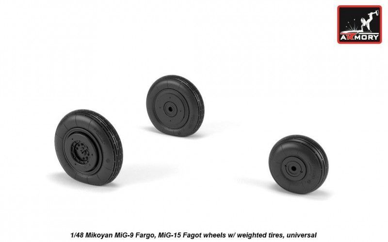 1:48 Mikoyan MiG-9 Fargo / MiG-15 Fagot (early) wheels w/ weighted tires, universal