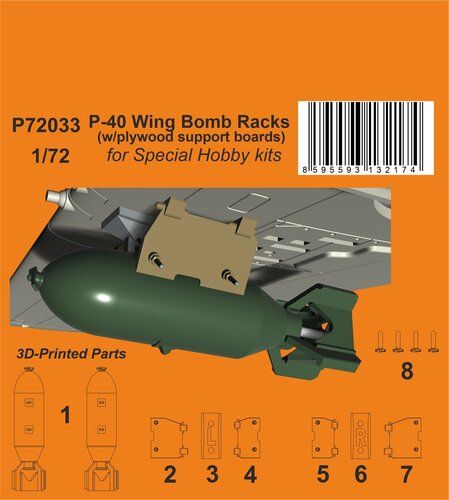 1:72 P-40 Wing Bomb Racks (With Plywood Support Boards) (For Special Hobby)