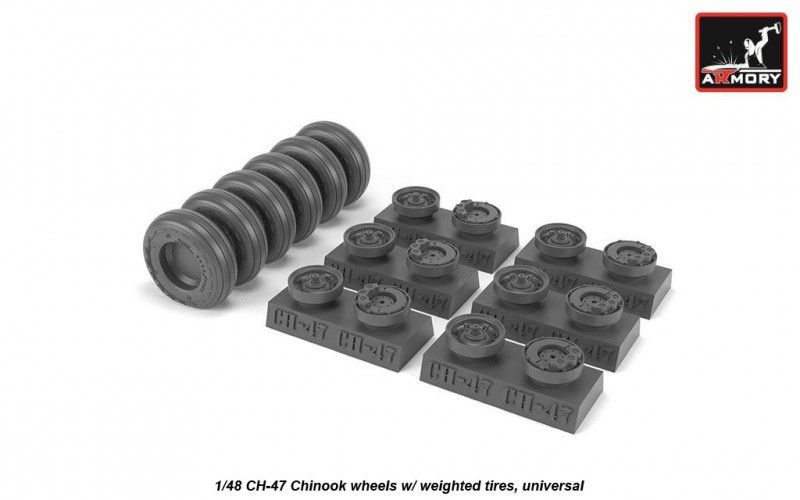 1:48 CH-47 Chinook wheels w/ weighted tires, universal