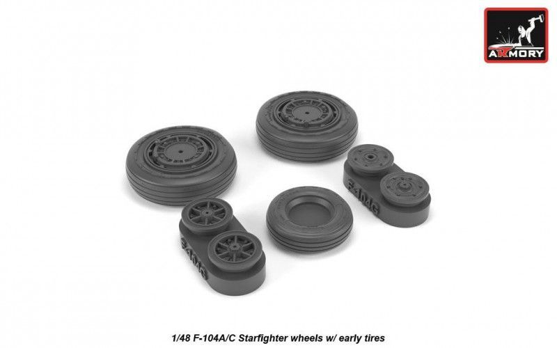 1:48 F-104A/C Starfighter early type wheels, w/ optional nose wheels & weighted tires
