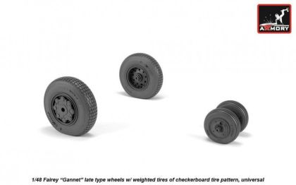 1:48 Fairey Gannet late type wheels w/ weighted tires of checkerboard tire pattern