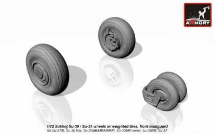 1:72 Sukhoj Su-30 / Su-35 wheels w/ weighted tires, front gear leg mudguard,