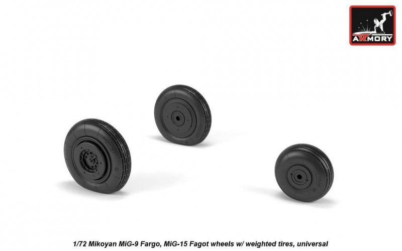 1:72 Mikoyan MiG-9 Fargo / MiG-15 Fagot (early) wheels w/ weighted tires, universal
