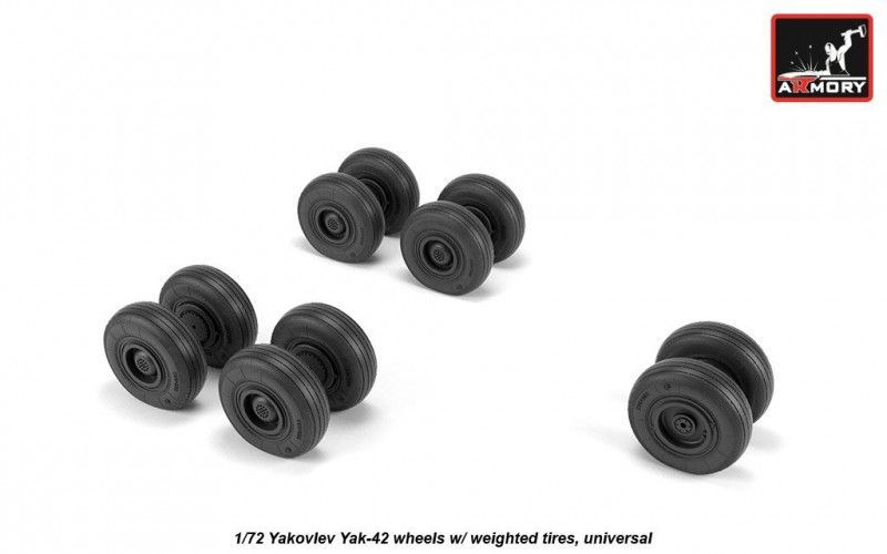 1:72 Yakovlev Yak-42 wheels w/ weighted tires, universal