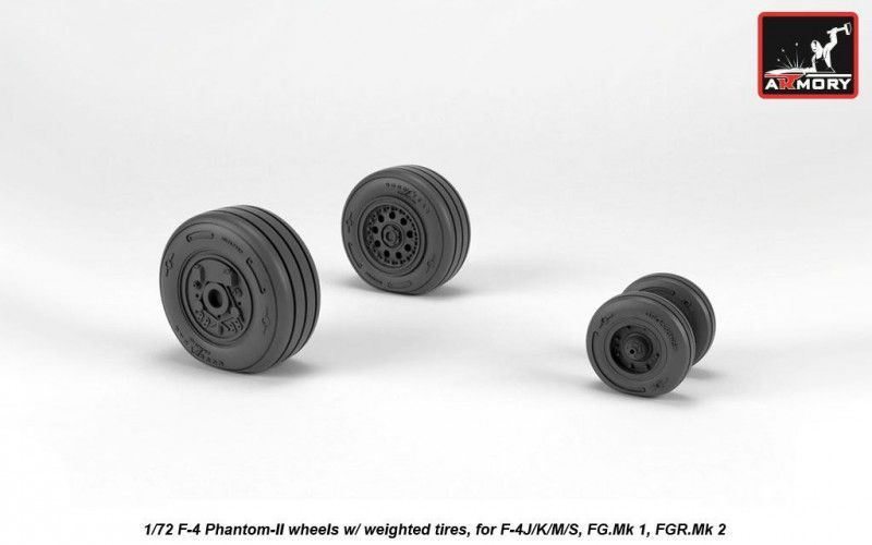 1:72 F-4 Phantom-II wheels w/ weighted tires, late