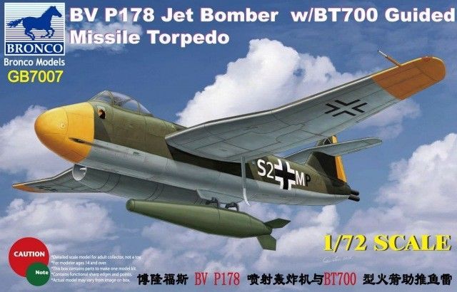 1:72 Blohm & Voss BV P178 Jet Bomber w/BT700 Guided Missile Torpedo