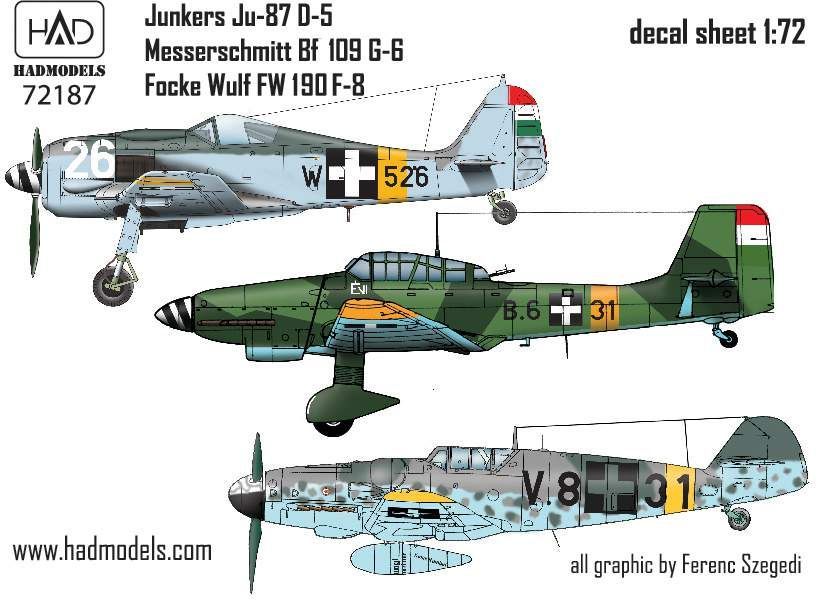 1:72 Messerschmitt Bf 109 G-6, Junkers Ju-87 D-5, Fw 190 F-8
