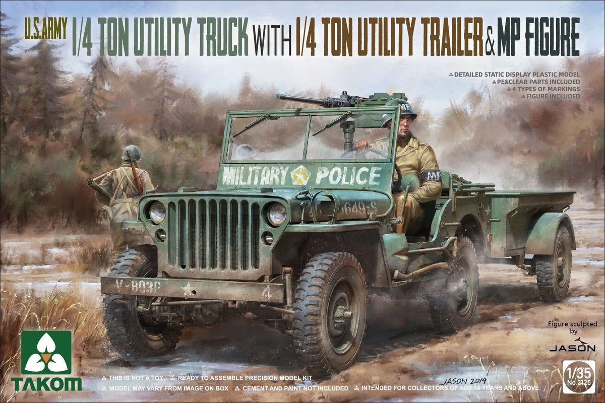 1:35 U.S. Army 1/4 ton utility truck with 1/4 ton utility trailer & MP figure