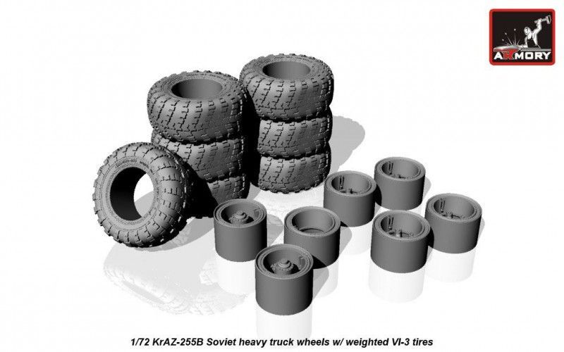 1:72 KrAZ-255B Soviet off-road truck wheels w/ weighted VI-3 tires