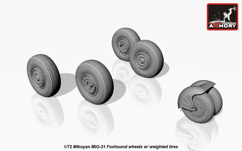 1:72 Mikoyan MiG-31 Foxhound wheels with weighted tires, front mudguard