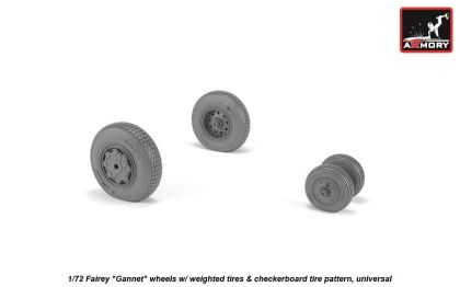 1:72 Fairey Gannet late type wheels with weighted tires of checkerboard Tyre/Tire pattern