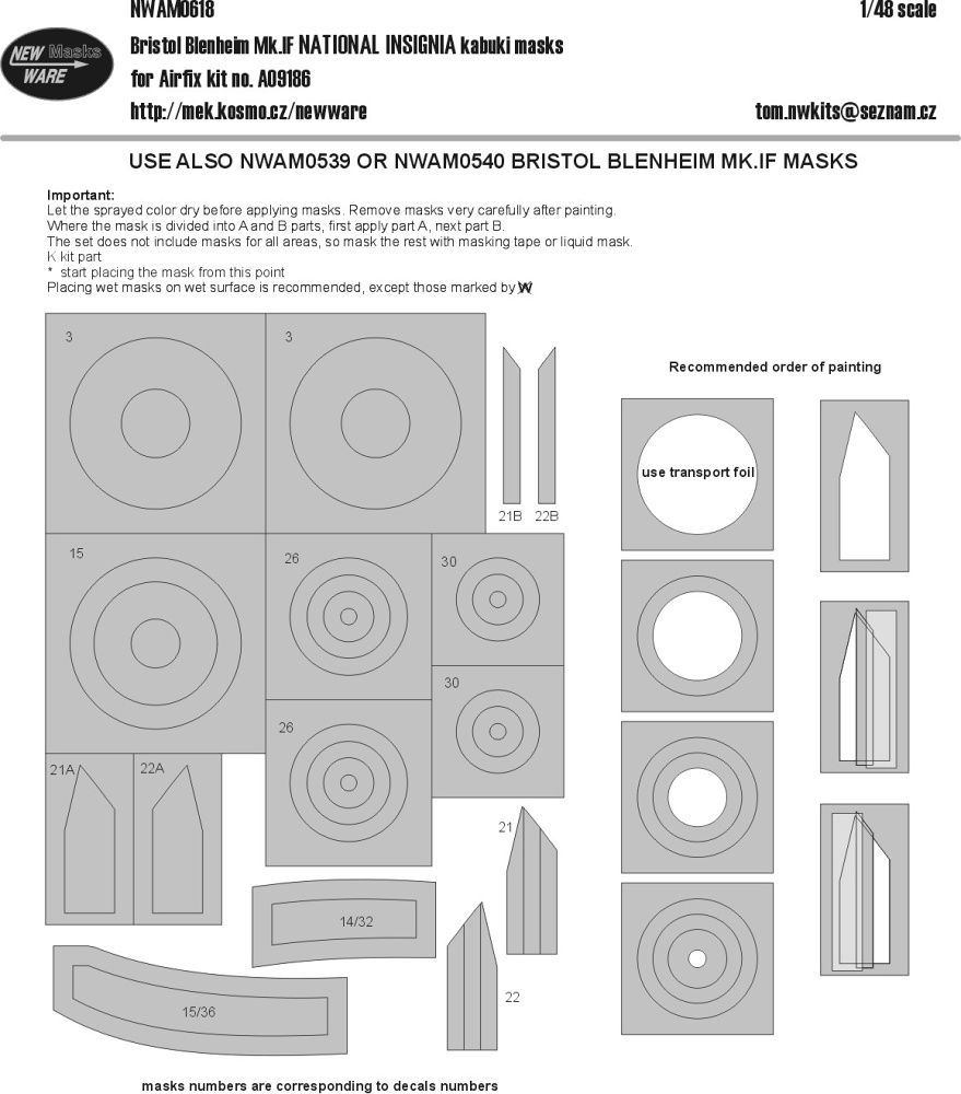 1:48 Mask B.Blenheim Mk.IF NAT.INSIGNIA (A09186)