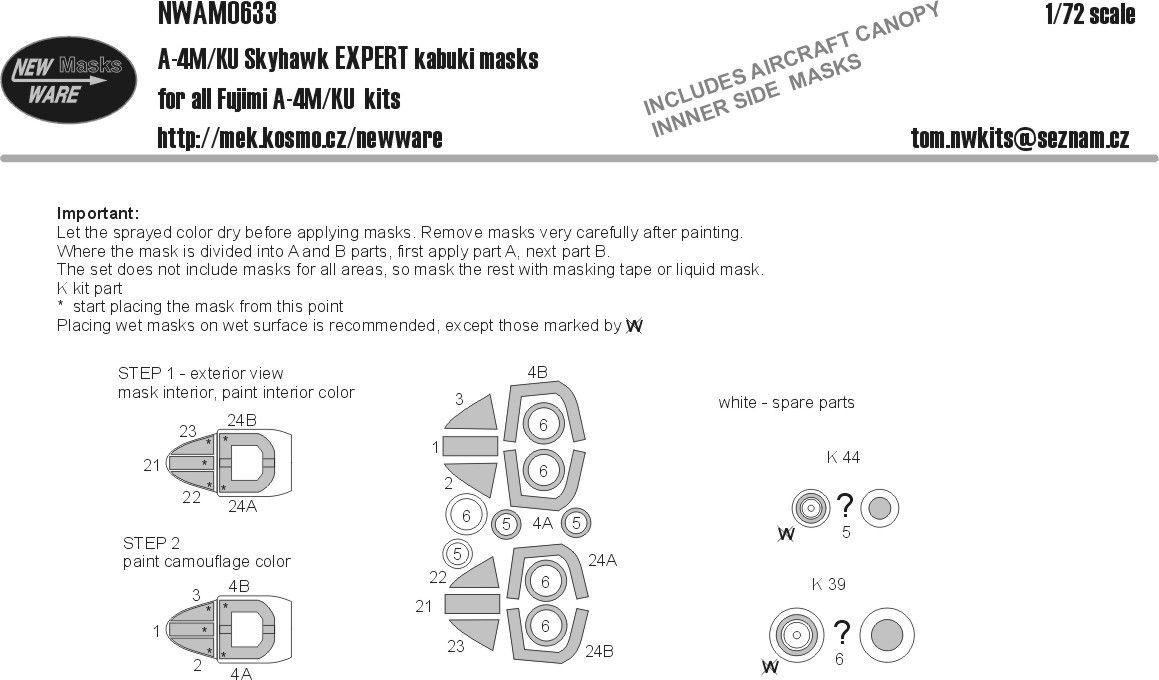 1:72 Douglas A-4M/KU Skyhawk EXPERT kabuki masks aircraft canopy
