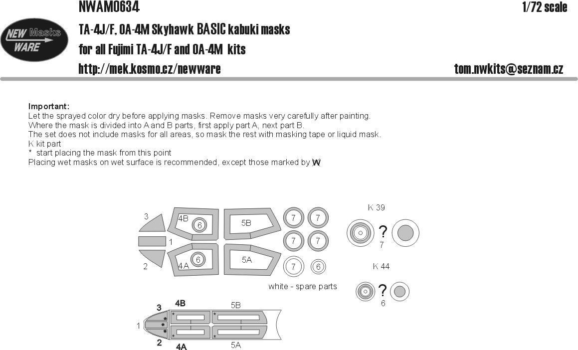 1:72 Douglas TA-4J/F, OA-4M Skyhawk BASIC kabuki masks aircraft canopy