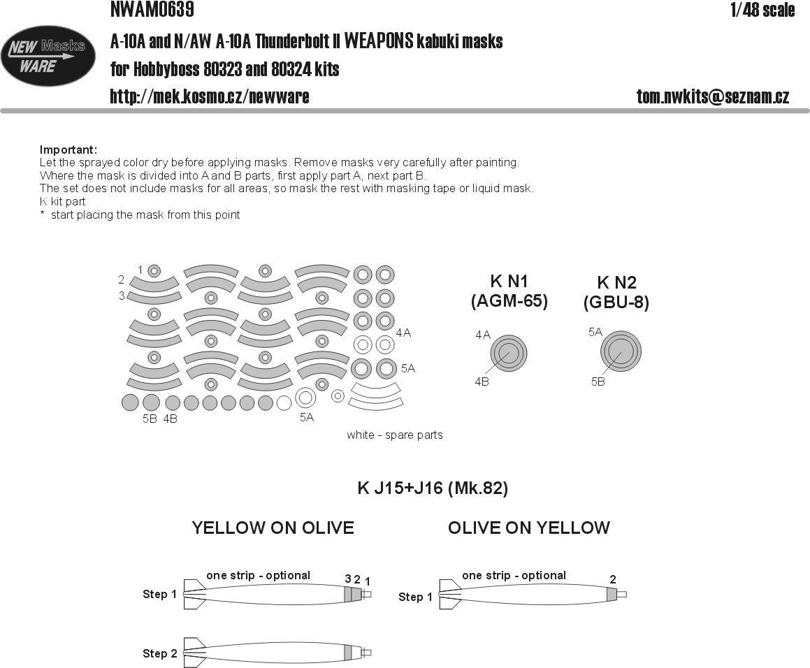 1:48 Fairchild A-10A/A-10B Thunderbolt II WEAPONS kabuki masks