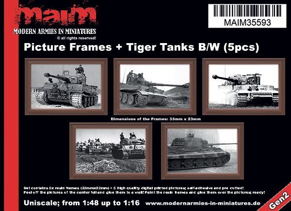 1:35/Uniscale Picture Frames + German Tiger Tanks black/white (5pcs