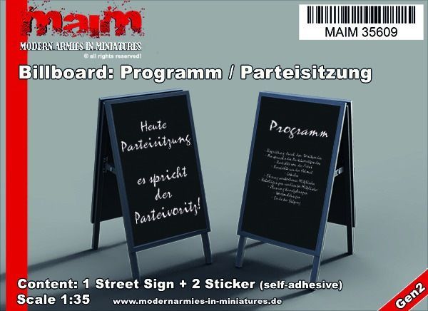 1:35 Billboard / Werbetafel (Text: Parteisitzung + Programm)