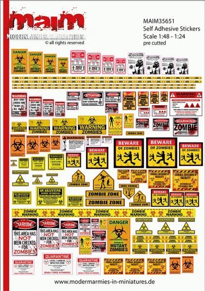 1:35 Postapocalyptic / Zombie Warning Signs (self adhesive Decals - Mega Pack)