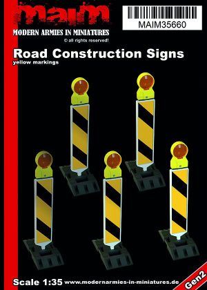 1:35 Road Construction Signs (5pcs - yellow markings)