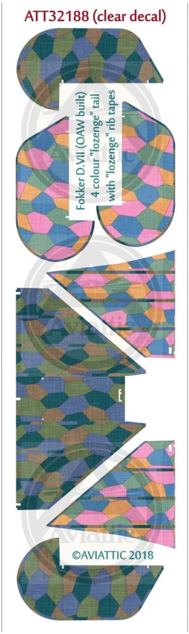 1:32 (Clear decal paper) Fokker DVII (OAW built) 4 colour “lozenge” tail with lozenge rib tapes