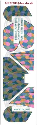 1:32 (Clear decal paper) Fokker DVII (OAW built) 4 colour “lozenge” tail with lozenge rib tapes