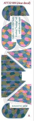 1:32 (Clear decal paper) Fokker DVII (OAW built) 4 colour “lozenge” tail with blue rib tapes