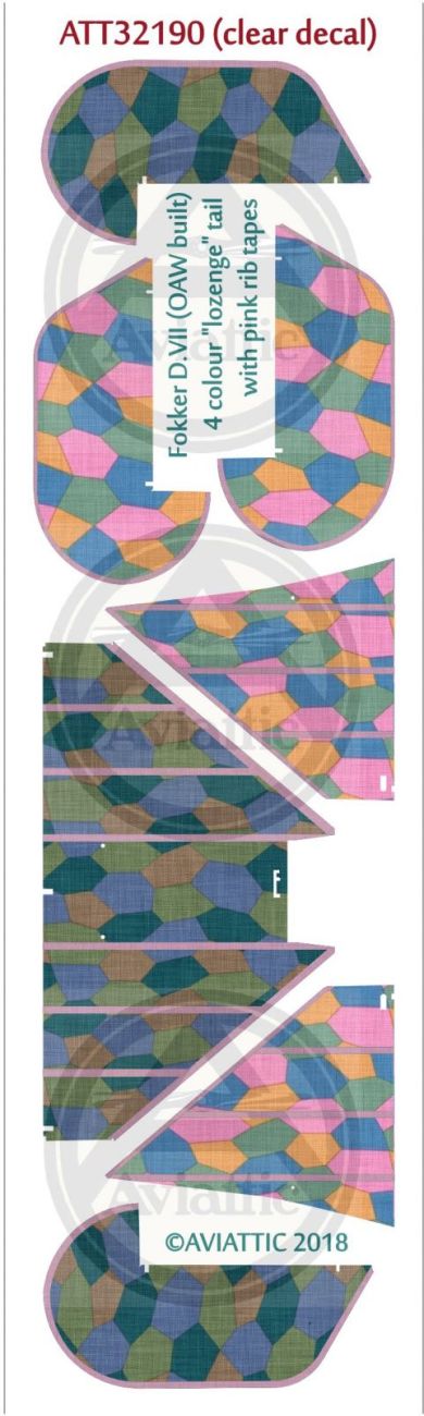 1:32 (Clear decal paper) Fokker DVII (OAW built) 4 colour “lozenge” tail with pink rib tapes