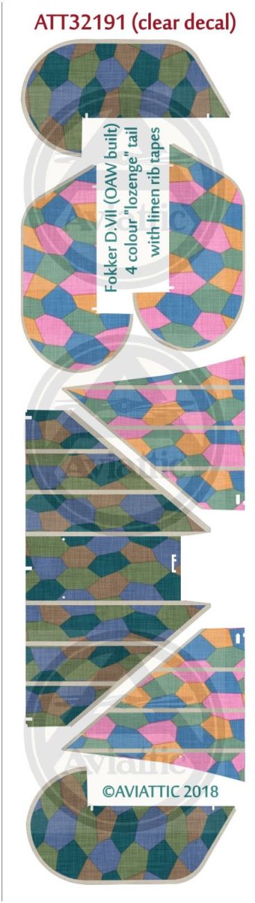 1:32 (Clear decal paper) Fokker DVII (OAW built) 4 colour “lozenge” tail with linen rib tapes