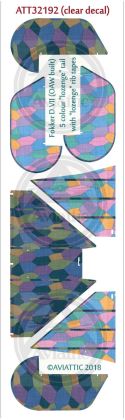 1:32 (Clear decal paper) Fokker DVII (OAW built) 5 colour “lozenge” tail with lozenge rib tapes