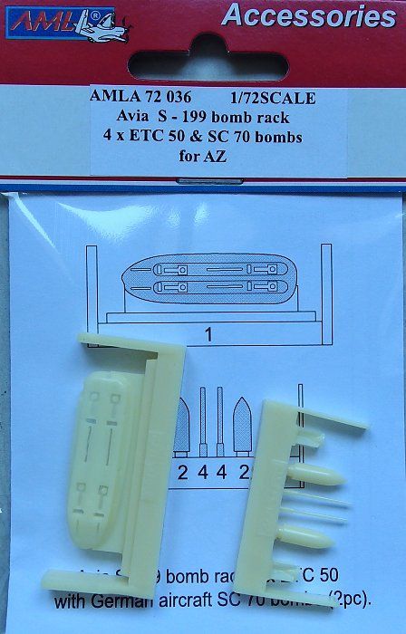 1:72 Avia S-199 bomb rack 4xETC 50 & 2xSC70 bombs