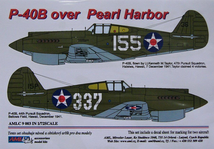 1:72 Decals Curtiss P-40 over Pearl Harbor